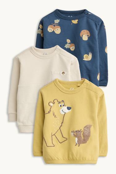 Neonati - Confezione da 3 - bosco e animali - felpa per neonati - beige / blu