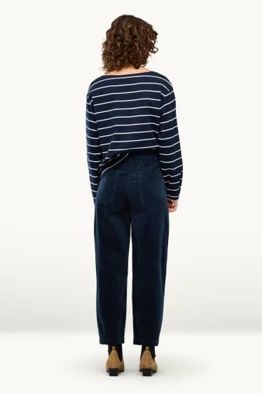 Femmes - Pantalon en velours côtelé - high waist - barrel leg - LYCRA ® - bleu foncé