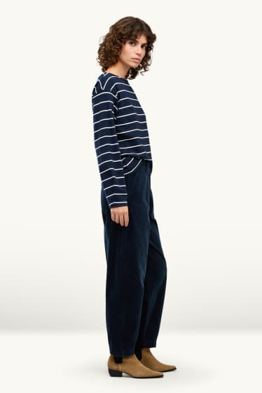 Femmes - Pantalon en velours côtelé - high waist - barrel leg - LYCRA ® - bleu foncé