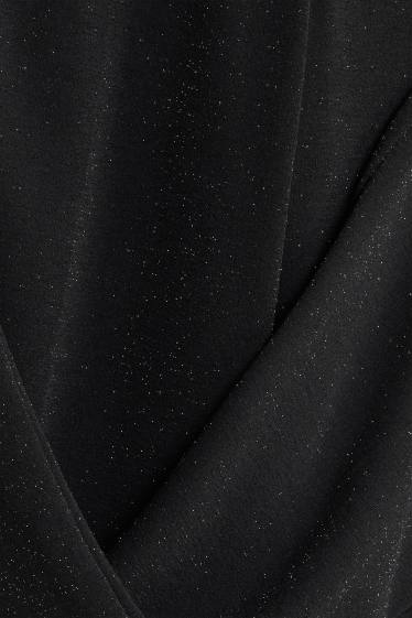 Femmes - Pantalon en toile - high waist - regular fit - effet brillant - noir