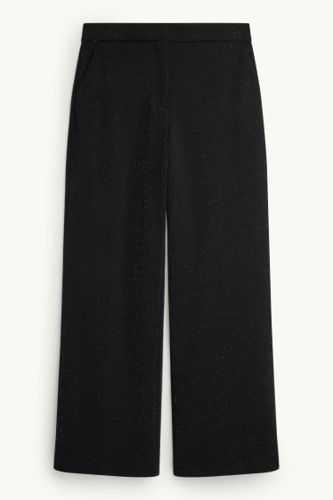 Femmes - Pantalon en toile - high waist - regular fit - effet brillant - noir