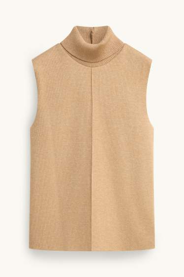 Damen - Rollkragentop - gerippt - beige