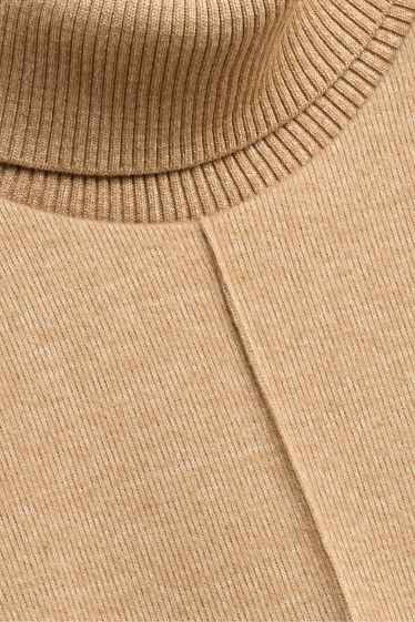 Damen - Rollkragentop - gerippt - beige
