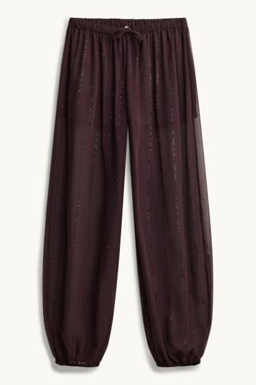 Women - Harem trousers - mid-rise waist - balloon leg - shiny - brown