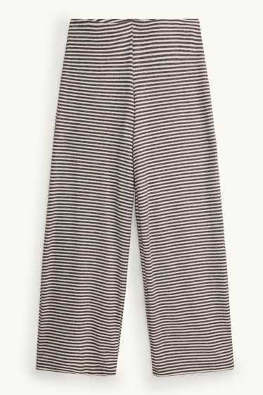 Femei - Pantaloni din jerseu - talie medie - wide leg - cu dungi - maro / alb-crem