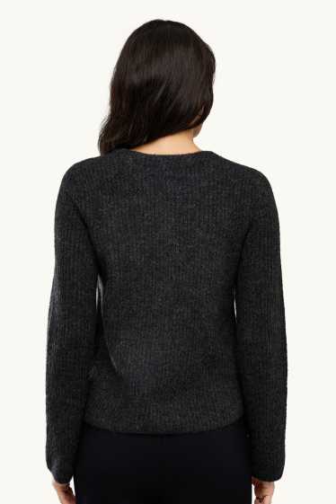 Women - Cardigan - ribbed - dark gray