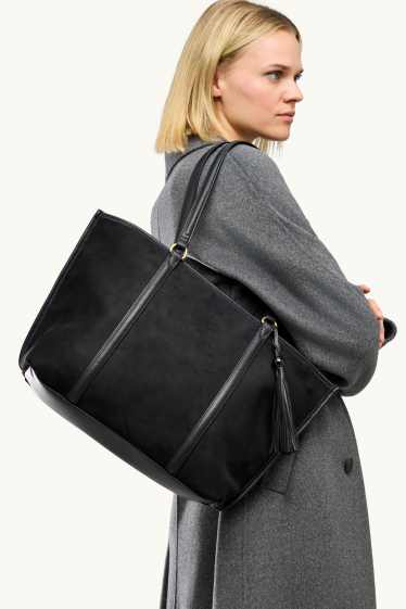 Dames - Grote shopper - imitatiesuède - zwart