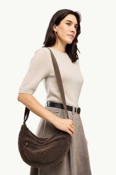 Donna - Borsa a tracolla in pelo teddy - marrone scuro