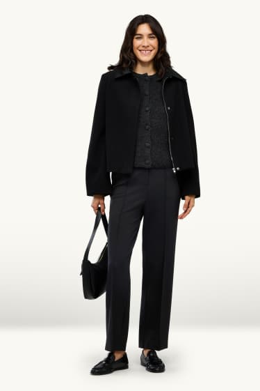 Femei - Pantaloni din jerseu - talie înaltă - straight fit - negru
