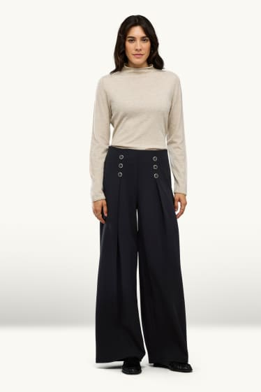 Damen - Stoffhose - High Waist - Wide Leg - schwarz