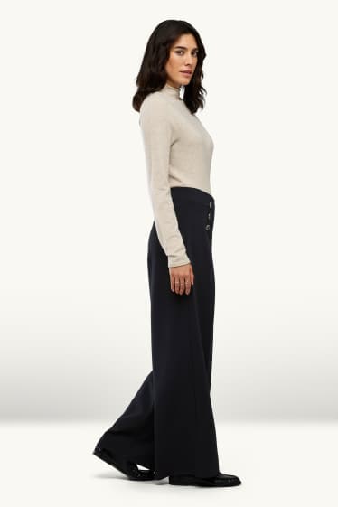 Damen - Stoffhose - High Waist - Wide Leg - schwarz