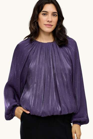 Dames - Blouse van chiffon met strass-steentjes - paars