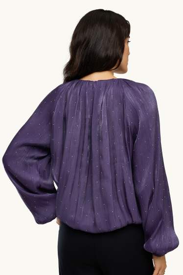 Dames - Blouse van chiffon met strass-steentjes - paars