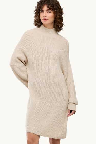 Damen - Strickkleid - Straight Fit - gerippt - beige