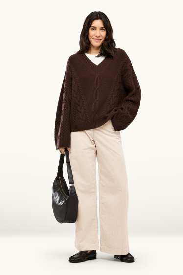 Dona - Pantalons de pana - high waist - wide leg - crema