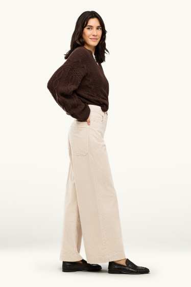Dona - Pantalons de pana - high waist - wide leg - crema