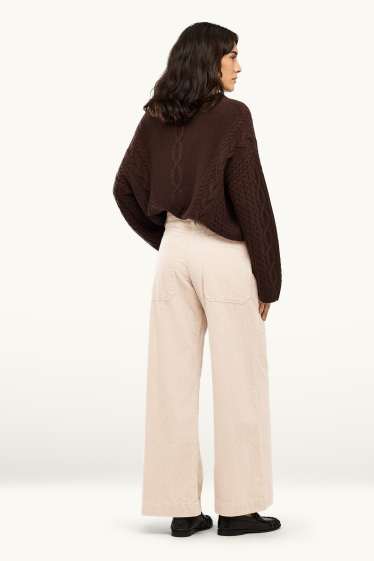 Dona - Pantalons de pana - high waist - wide leg - crema