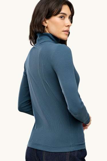 Damen - Rollkragenshirt - gerippt - blau