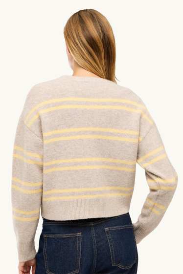 Femei - Cardigan tricotat - cu dungi - maro / galben