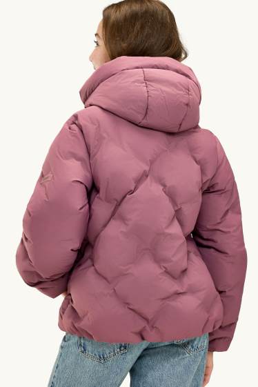 Kinder Mädchen - Steppjacke mit Kapuze - wasserabweisend - dunkelrosa