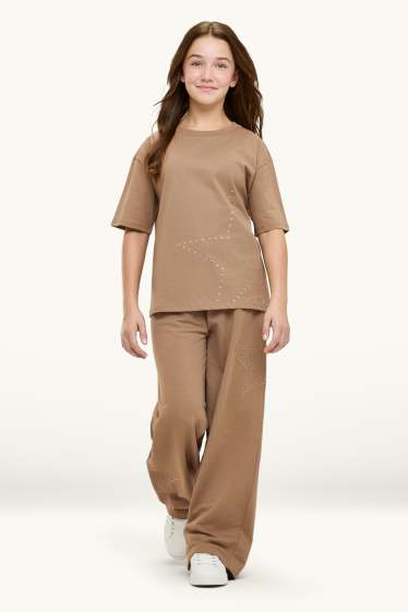 Kinderen: meisjes - Ster - joggingbroek - lichtbruin