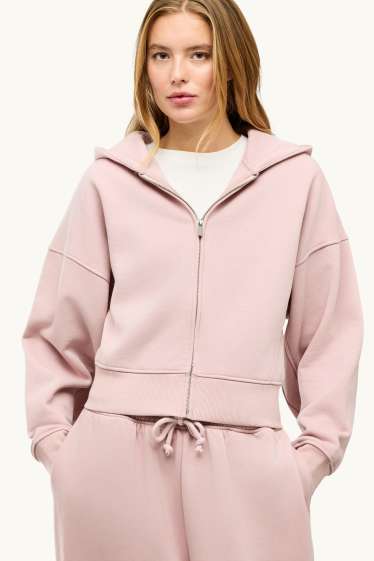 Dona - Dessuadora oberta amb caputxa - rosa pastel