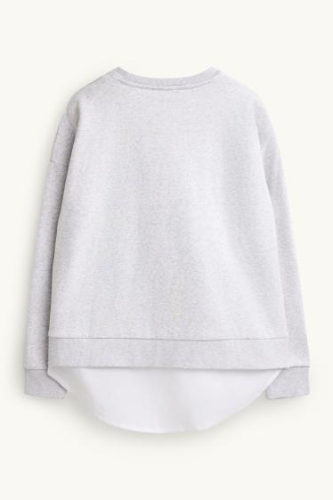 Damen - Sweatshirt - 2-in-1-Look - hellgrau-melange