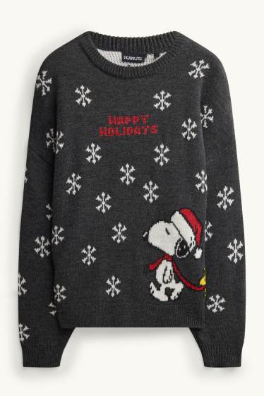 Dames - Kersttrui - Peanuts - donkergrijs