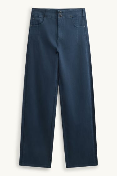 Women - Cloth trousers - high waist - straight fit - dark blue