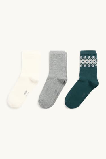 Donna - Confezione da 3 - calzini - verde scuro / grigio