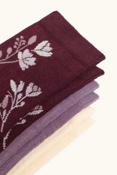 Femmes - Lot de 3 paires - chaussettes - bordeaux