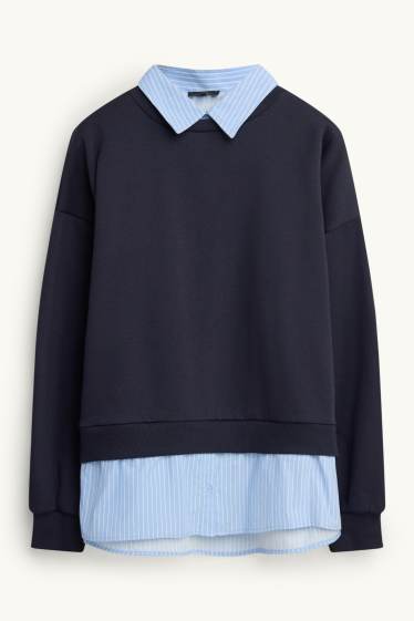 Femmes - Sweat - look 2-en-1 - bleu foncé