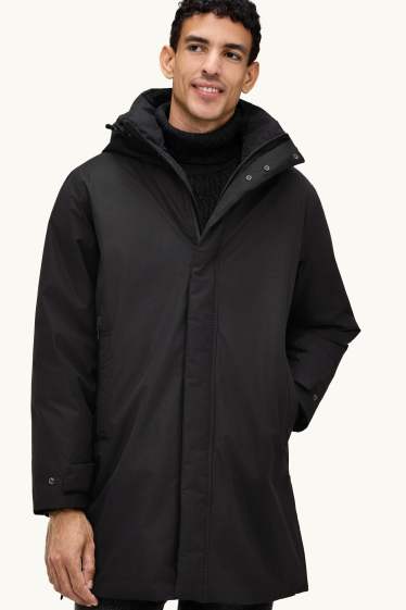 Pánské - Parka s kapucí - s výplní - vodotěsná - černá