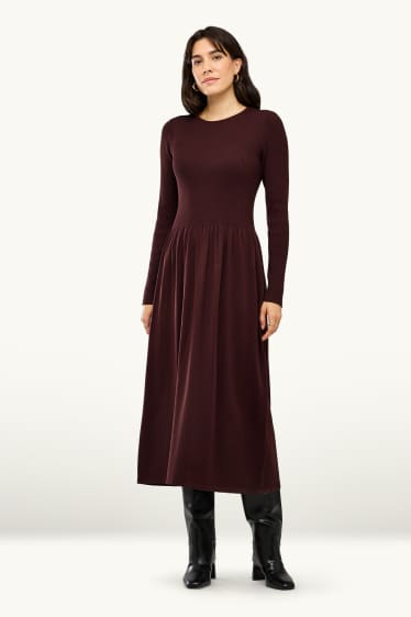 Dona - Vestit de punt de mitja - acanalat - marró fosc