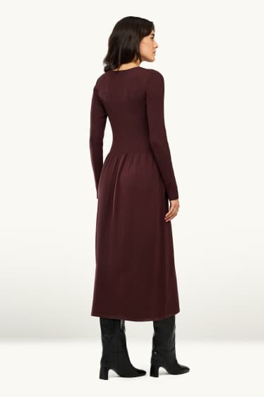 Dona - Vestit de punt de mitja - acanalat - marró fosc