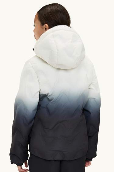 Enfants filles - Veste de ski avec capuche - doublée - finition déperlante - blanc / noir
