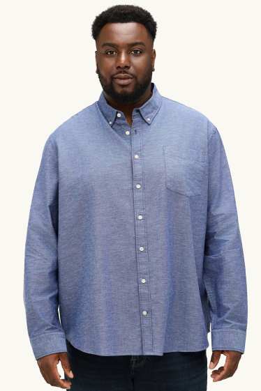 Herren - Hemd - Regular Fit - Button-down - blau-melange