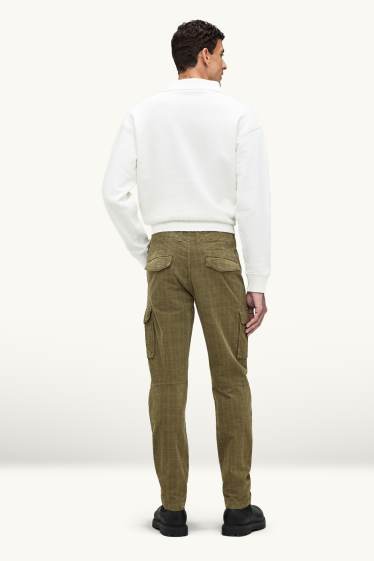 Men - Corduroy cargo trousers - tapered fit - textured - dark green