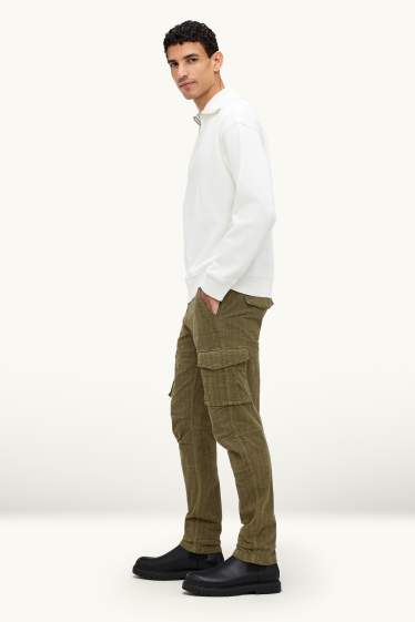 Men - Corduroy cargo trousers - tapered fit - textured - dark green