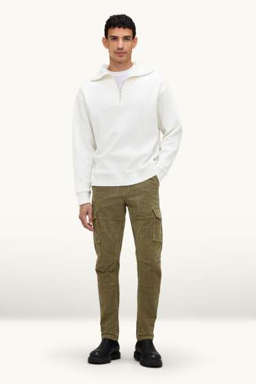 Men - Corduroy cargo trousers - tapered fit - textured - dark green