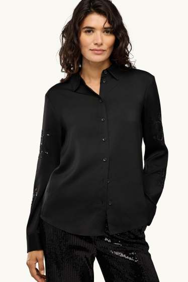 Donna - Camicia - effetto brillante - nero