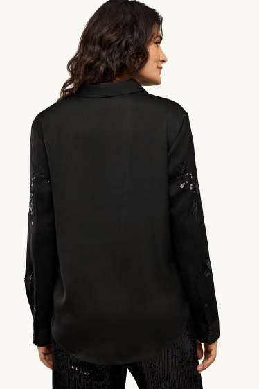 Donna - Camicia - effetto brillante - nero