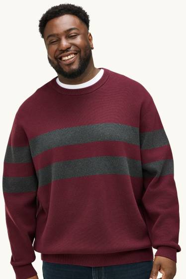 Men - Jumper - striped - bordeaux / black