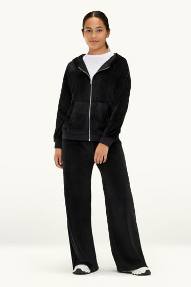 Kinderen: meisjes - Set - sweatvest met capuchon en joggingbroek - 2-delig - zwart