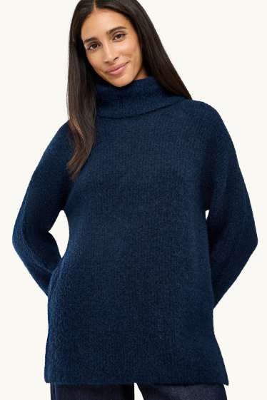 Damen - Rollkragenpullover - gerippt - dunkelblau