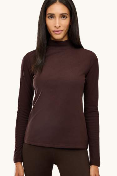 Women - Thermal fleece long sleeve top - regular fit - dark brown