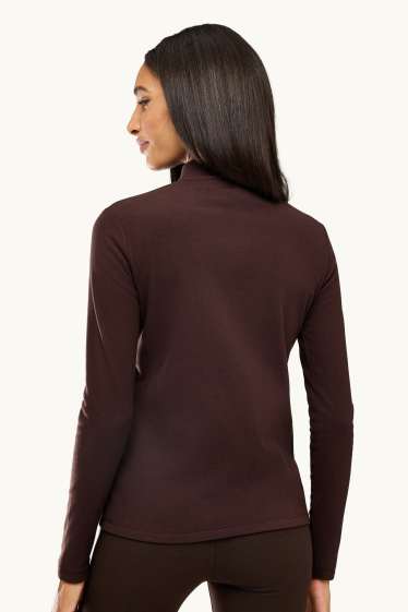 Women - Thermal fleece long sleeve top - regular fit - dark brown