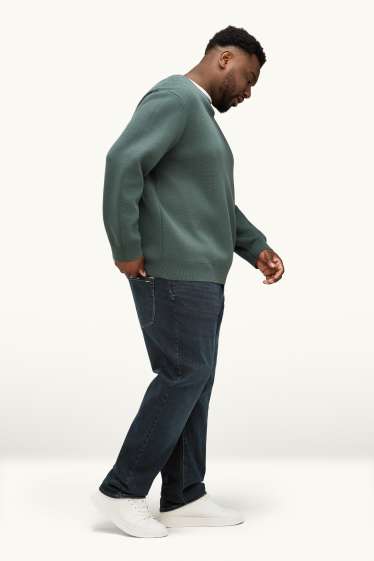 Pánské - Straight jeans - termo džíny - LYCRA ® - tmavomodrá