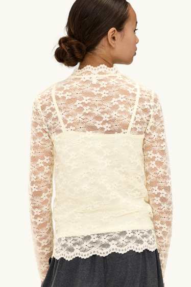 Enfants filles - Fleurs - ensemble - haut et haut à manches longues en dentelle - 2 pièces - jaune clair