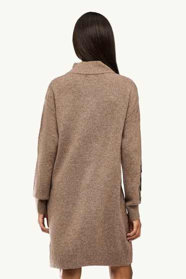 Women - Knitted dress - straight fit - floral - beige